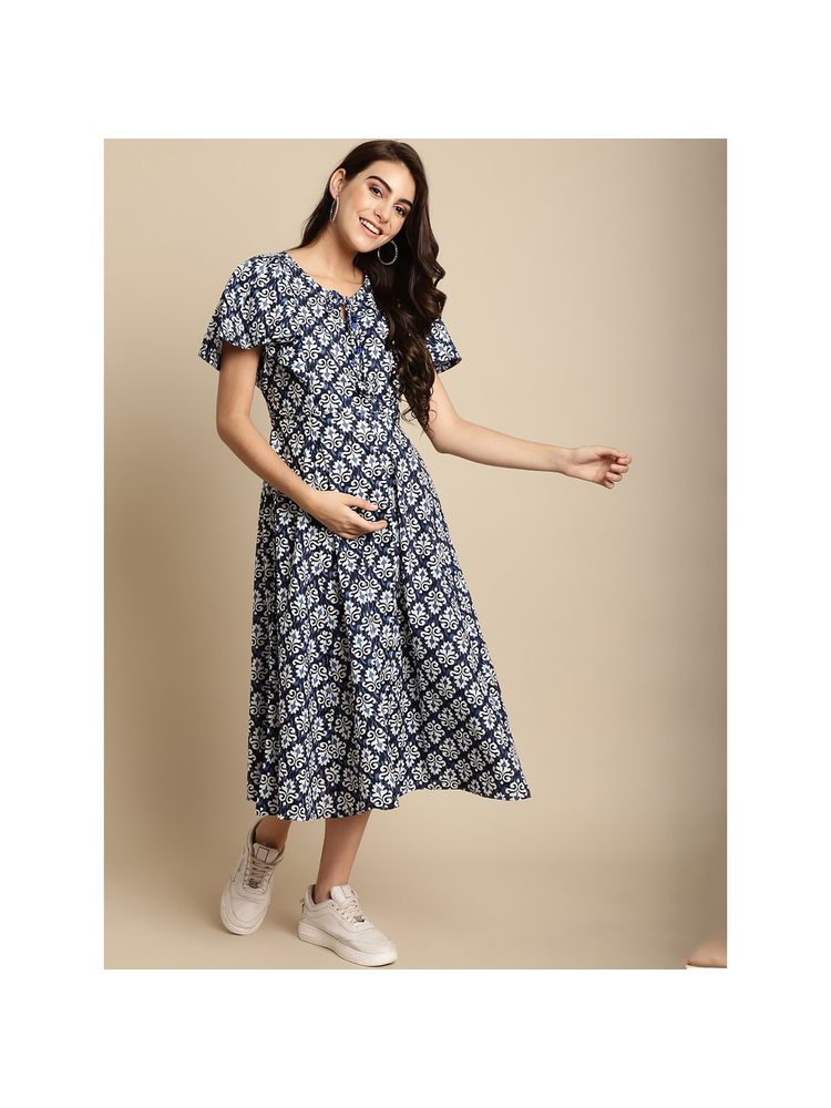 Secret Wish Multi Color Cotton Printed Maternity Dress-image-7