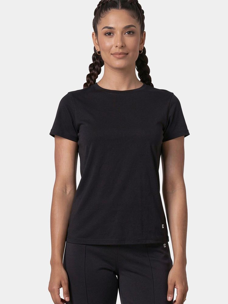 Enamor Relaxed Fit Crew Neckline Black T-Shirt-image-4