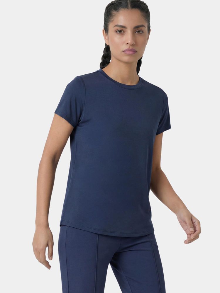 Enamor Relaxed Fit Crew Neckline Navy Blue T-Shirt-image-49