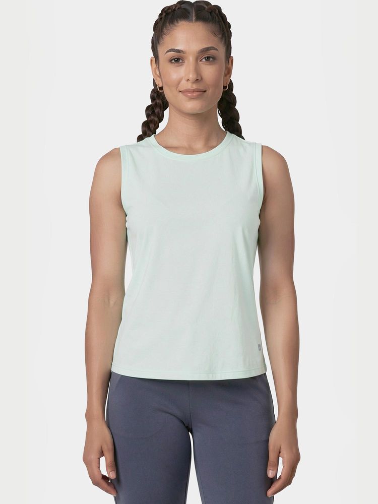 Enamor Slim Fit Sleeveless Round Neck Green Tank Top-image-7