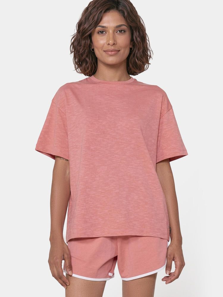 Enamor Oversized Drop Shoulder Mauve T-Shirt-image-3