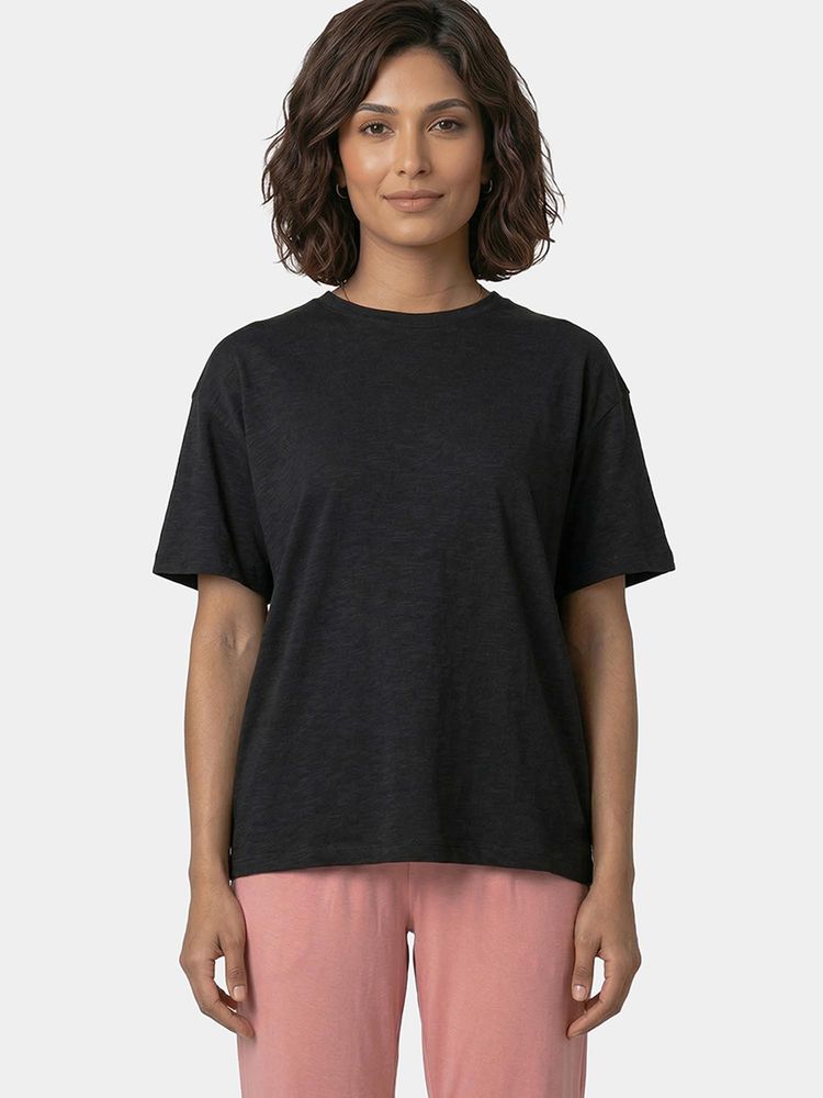 Enamor Oversized Drop Shoulder Black T-Shirt-image-31