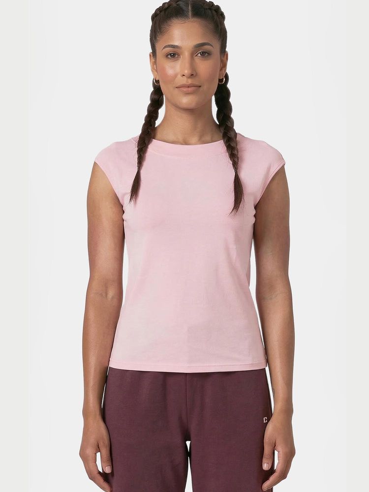 Enamor Round Neck Body Hugging Pink T-Shirt-image-49