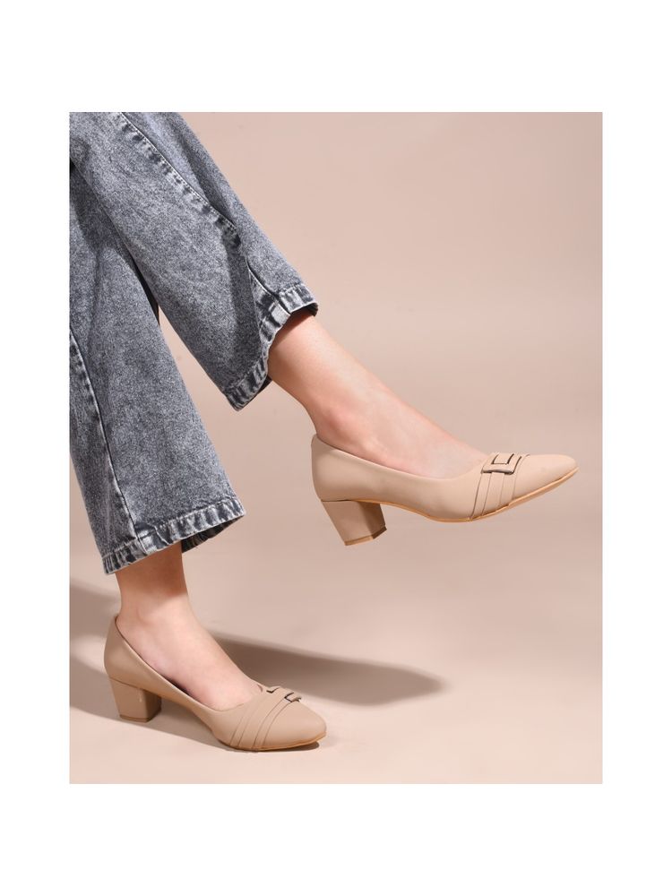 SHUZ TOUCH Beige Comfort Block Heel Pumps-image-43