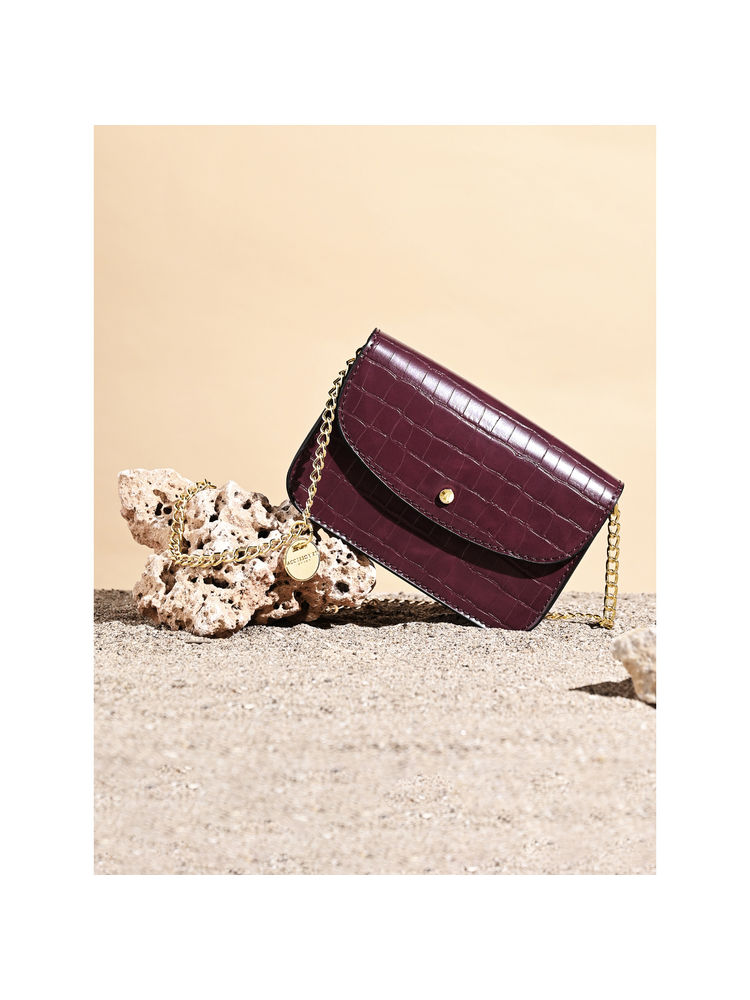 Accessorize London Women Faux Leather Burgundy Mini Purse Sling Bag