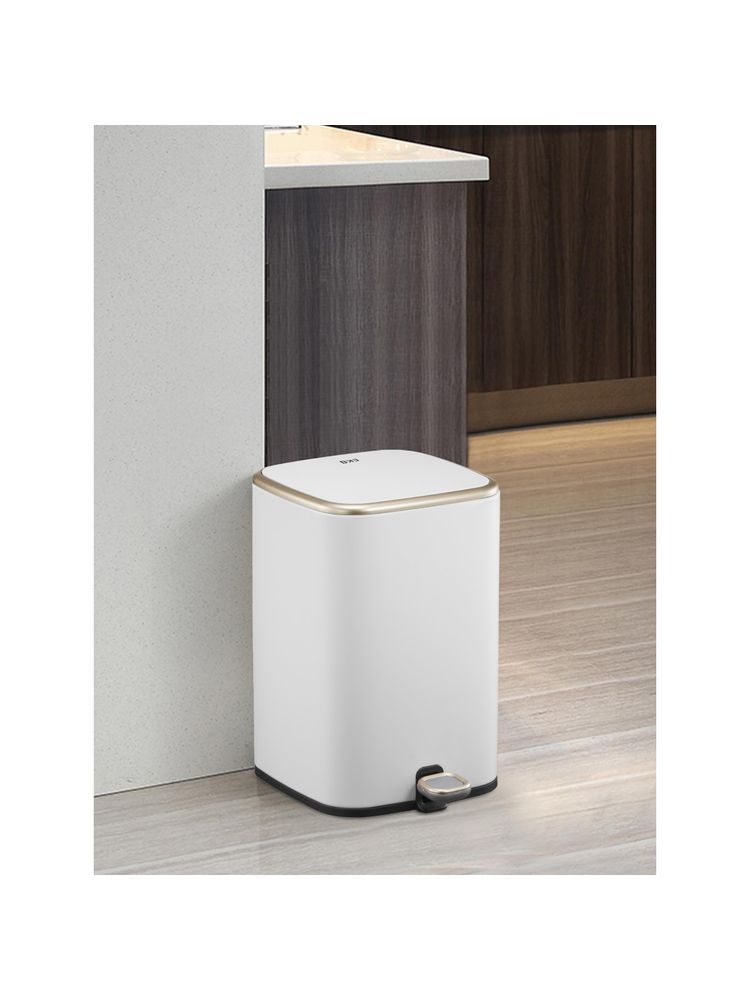 OBSESSIONS Fingerprint Resistant Step Dustbin with Liner - 6 Litre - White-image-25