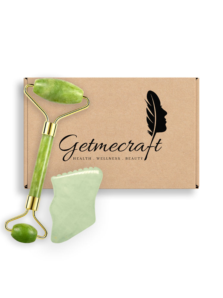 Getmecraft Jade Face Roller And Jade Gua Sha With Teeth Shape Sides And Ridges Massage Tool Set-picture-12