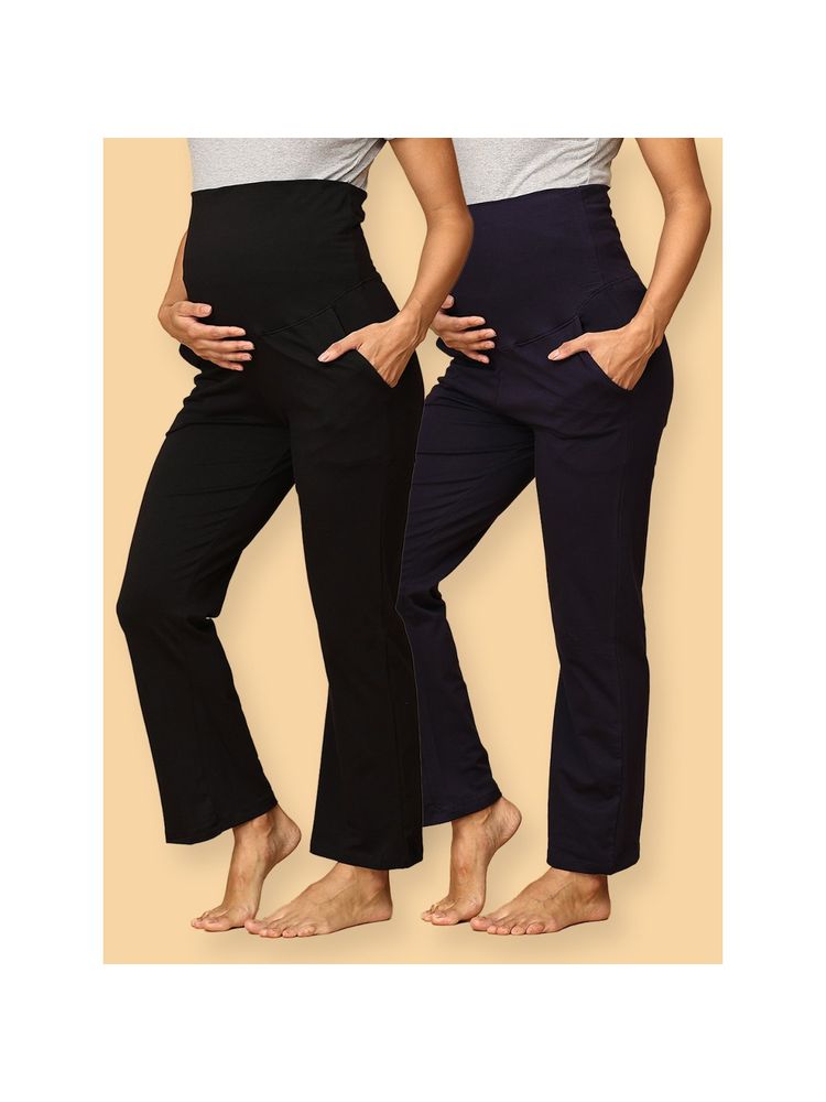 The Mom Store Comfy Maternity Trackpants Black & Navy Blue (Pack of 2)-image-2