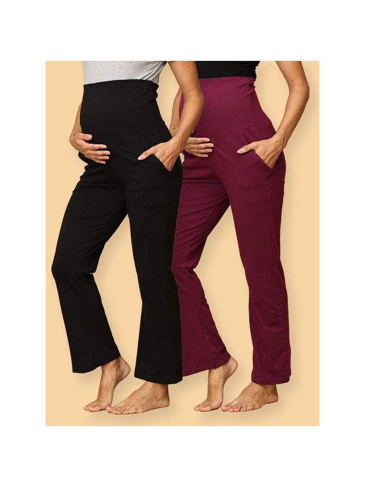 The Mom Store Comfy Maternity Trackpants Wine & Black (Pack of 2)-picture-25