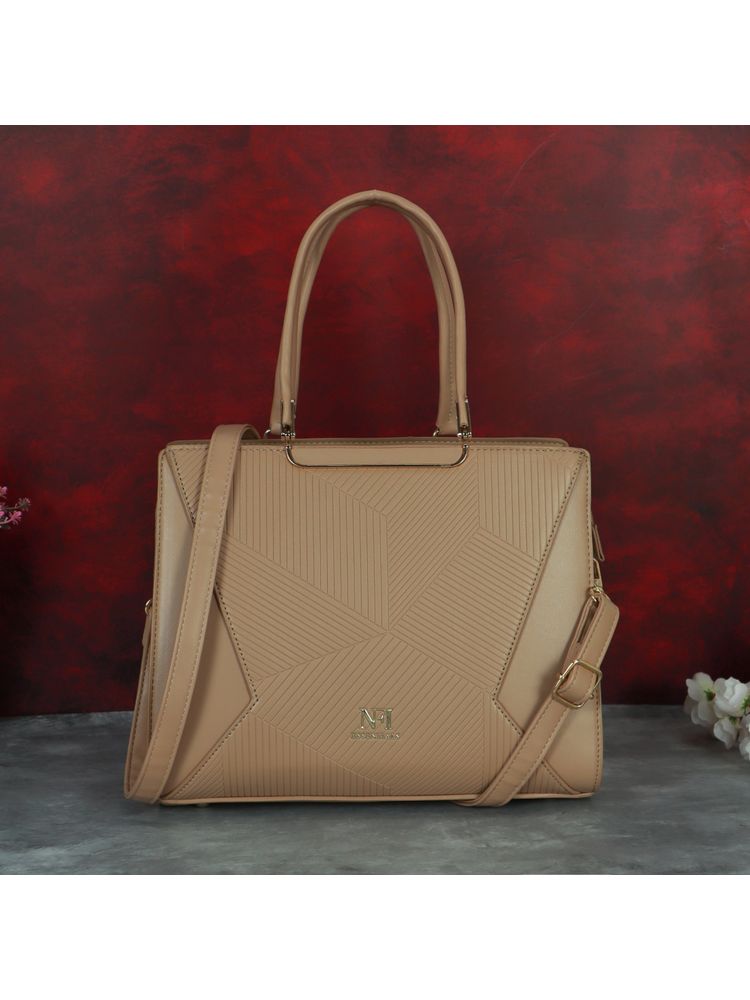 NFI Essentials Women Textured Beige Satchel Bag-image-33
