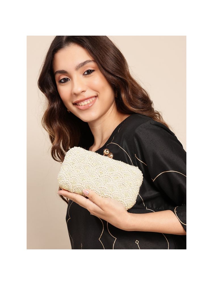 Fabbhue Womens Off White Hand Crafted Box Clutch-picture-12