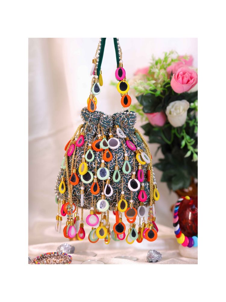 SWISNI Green Mirror Potli Bag-picture-17