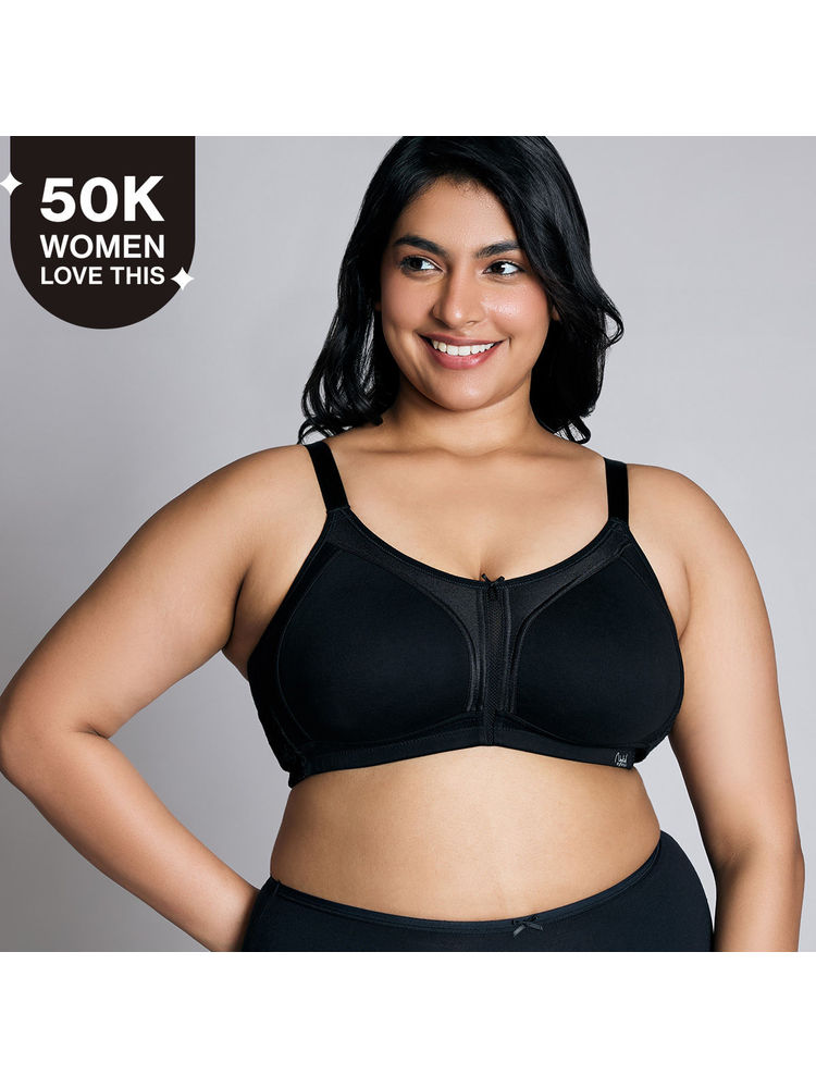 Nykd By Nykaa Everyday Cotton M-Frame Bounce Control Non-Padded Non-Wired Bra NYB101 Black