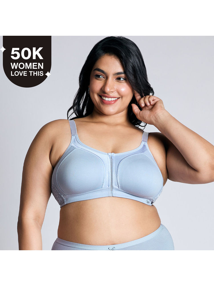 Nykd By Nykaa Everyday Cotton M-Frame Bounce Control Non-Padded Non-Wired Bra NYB101 Light Blue