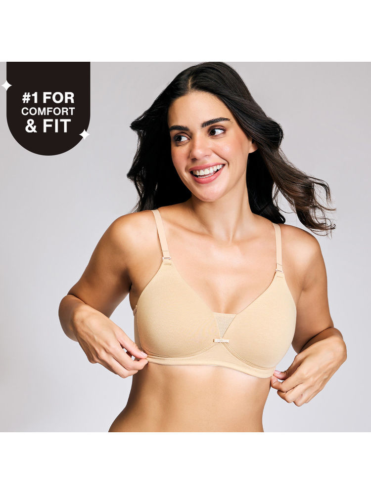Nykd By Nykaa Breathe Cotton Triangle Cup Padded Non Wired T-Shirt Bra NYB003 Sand-picture-28