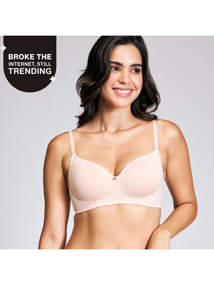 Nykd By Nykaa Iconic Cotton Low Back Padded Non-Wired 3/4th Coverage T-shirt Bra NYB252 Nude-picture-26