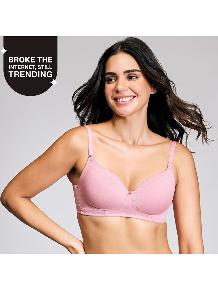 Nykd By Nykaa Iconic Cotton Low Back Padded Non-Wired 3/4th Coverage T-shirt Bra NYB252 Blush-picture-15