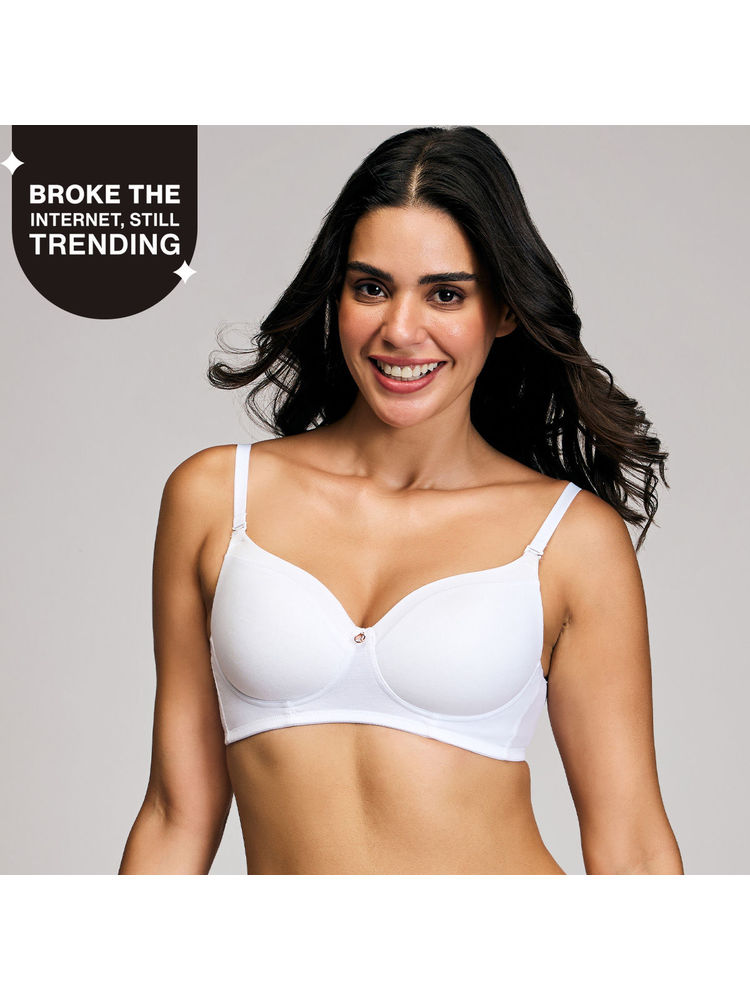 Nykd By Nykaa Iconic Cotton Low Back Padded Non-Wired 3/4th Coverage T-shirt Bra NYB252 White-image-39