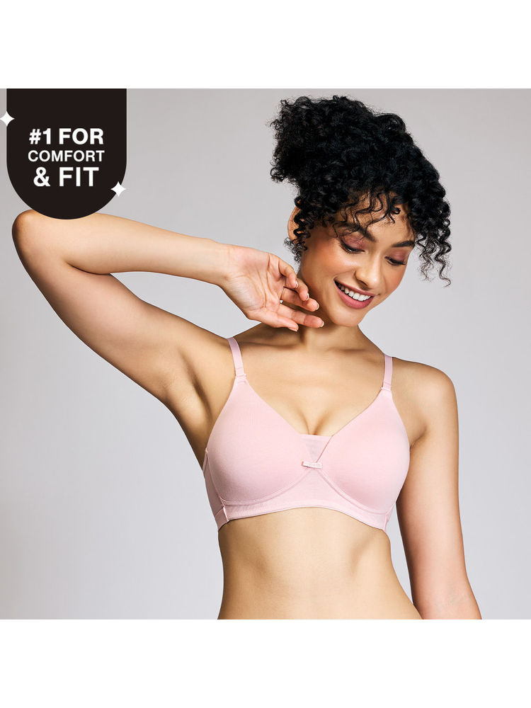 Nykd By Nykaa Breathe Cotton Triangle Cup Padded Non Wired T-Shirt Bra NYB003 Pink-picture-16
