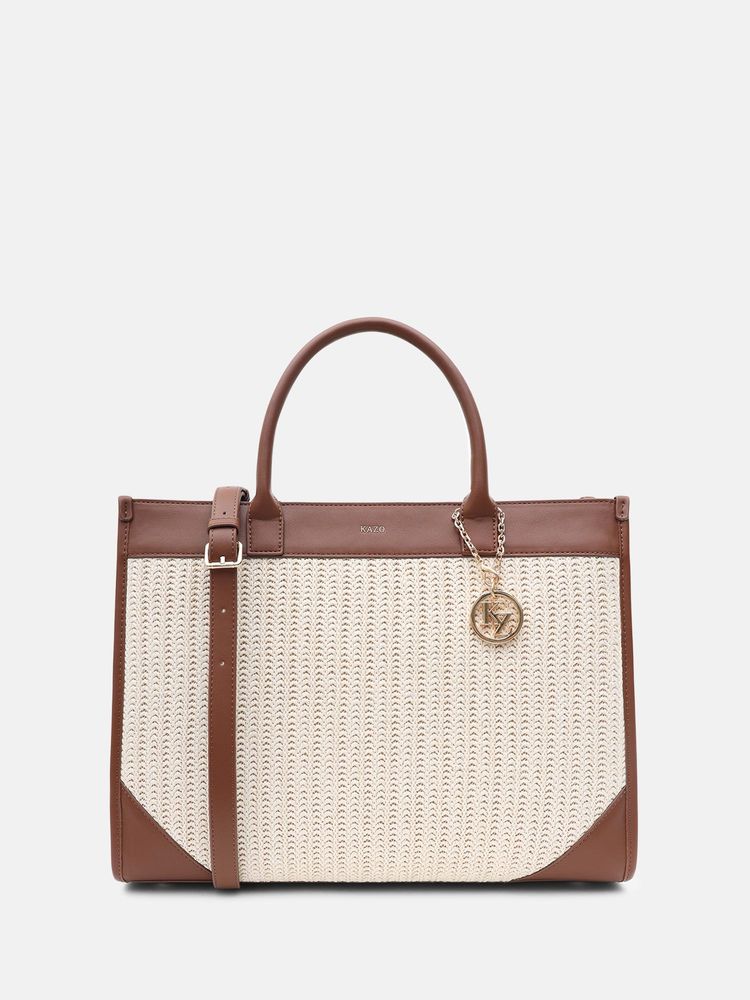 kazo fashion Kazo Off White Marea Raffia Tote Bag with Detachable Strap (L)-picture-14