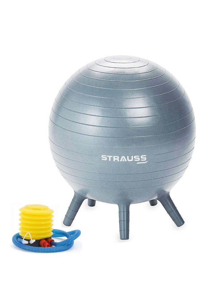Strauss Rubber Anti-Burst Gym Ball, Stability Legs, 55 cm (Grey)-image-5