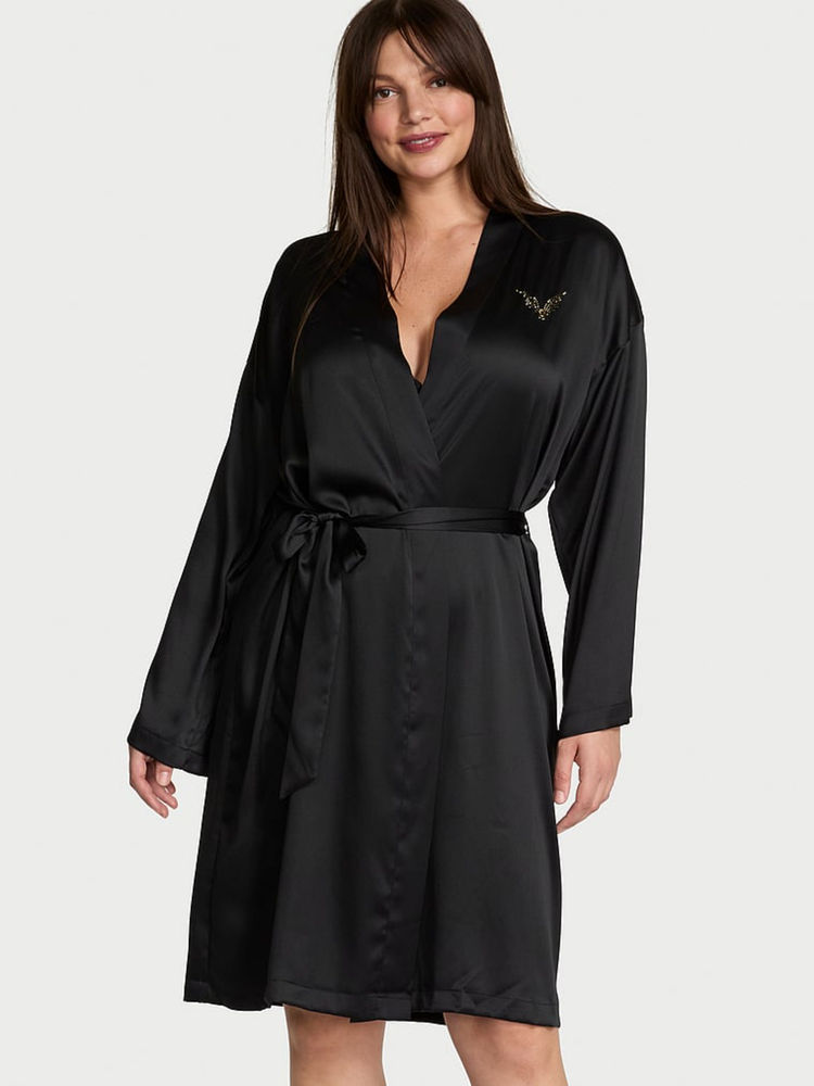 victoria's secret intimates Victoria's Secret Black Satin Midi Robe with Belt-picture-39