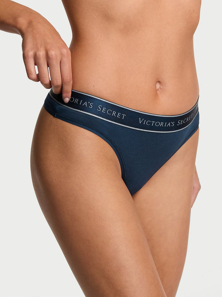 victoria's secret intimates Victoria's Secret Blue Logo Cotton Thong Panty-picture-25