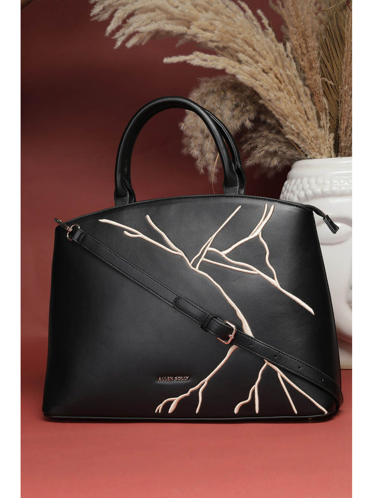 Allen Solly Women Black Embroidered Handbag with Detachable Strap-image-2