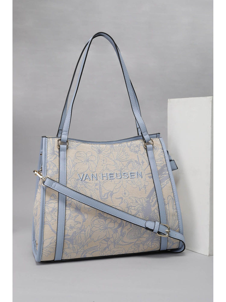 Van Heusen Women Blue and Beige Floral Printed Handbag with Detachable Strap-picture-11
