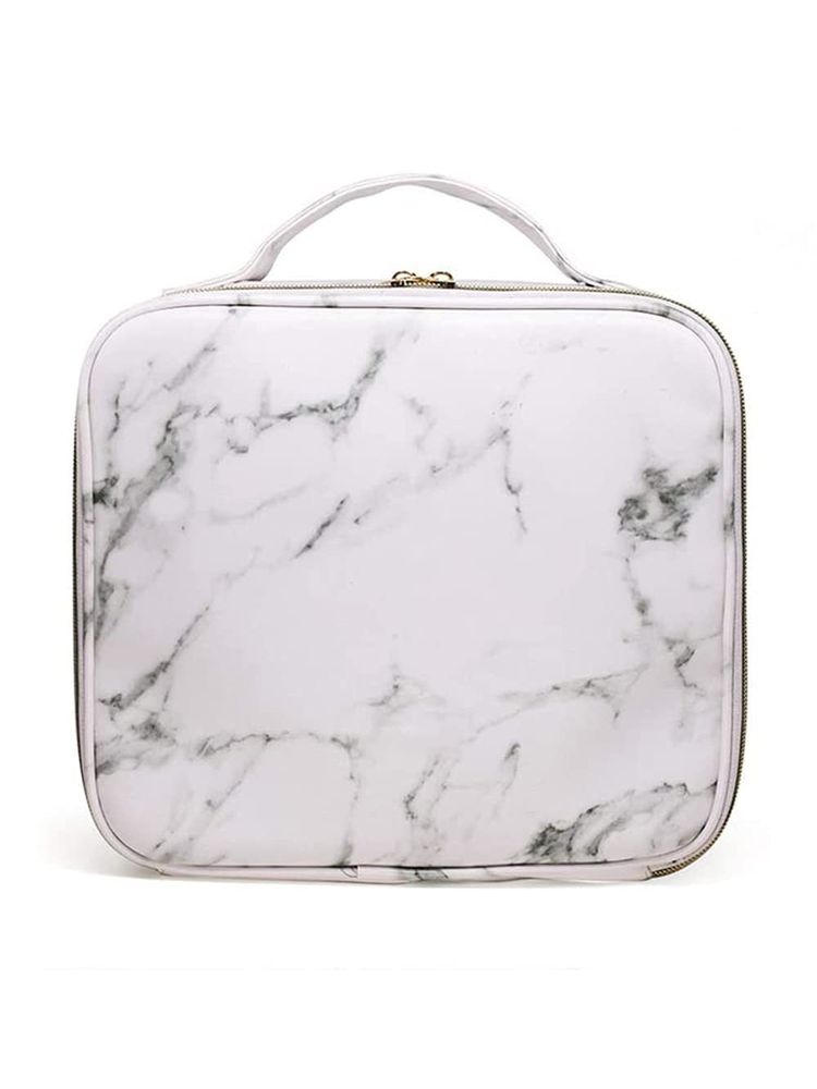 Rhe Cosmetics Professional Makeup Cosmetics Storage Bag/Pouch with Adjustable compartment - White Marble