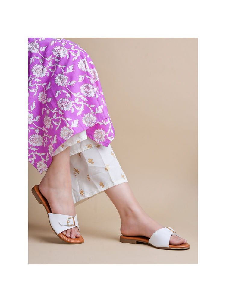 Shoetopia Women Buckle Detailed White Flats-image-43