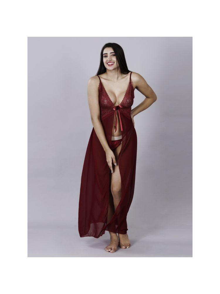 Herryqeal Women Lingerie long Lace Babydoll Nightdress with Panty (Set of 2)-picture-21