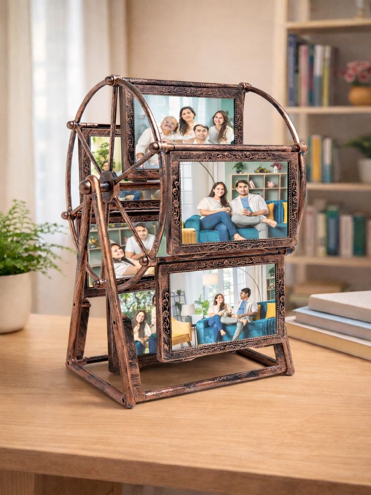 Golden Peacock Vintage Bronze Ferris Wheel Rotating Table Top Photo Frame (6 Photos)-picture-31