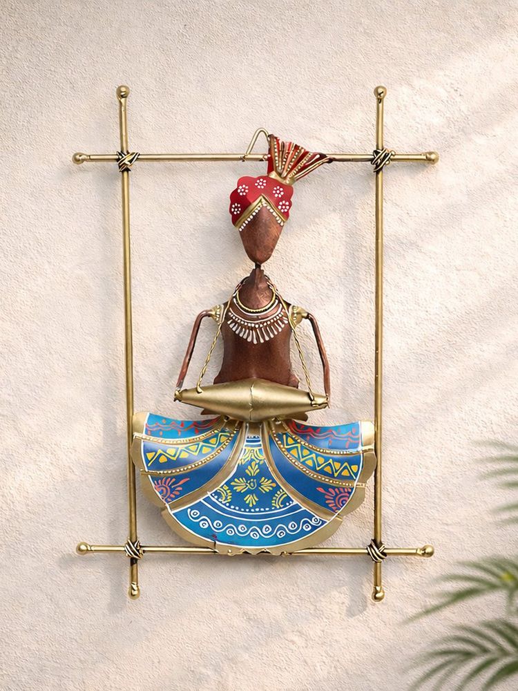 Golden Peacock Handcrafted Ethnic Musician Metal Wall Hanging Art-picture-28
