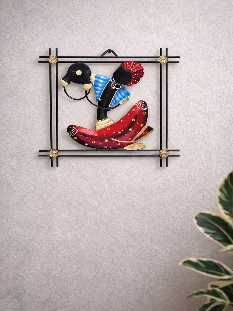 Golden Peacock Handcrafted Metal Hanging Musician Wall Art Multicolour Ethnic Decor-image-44