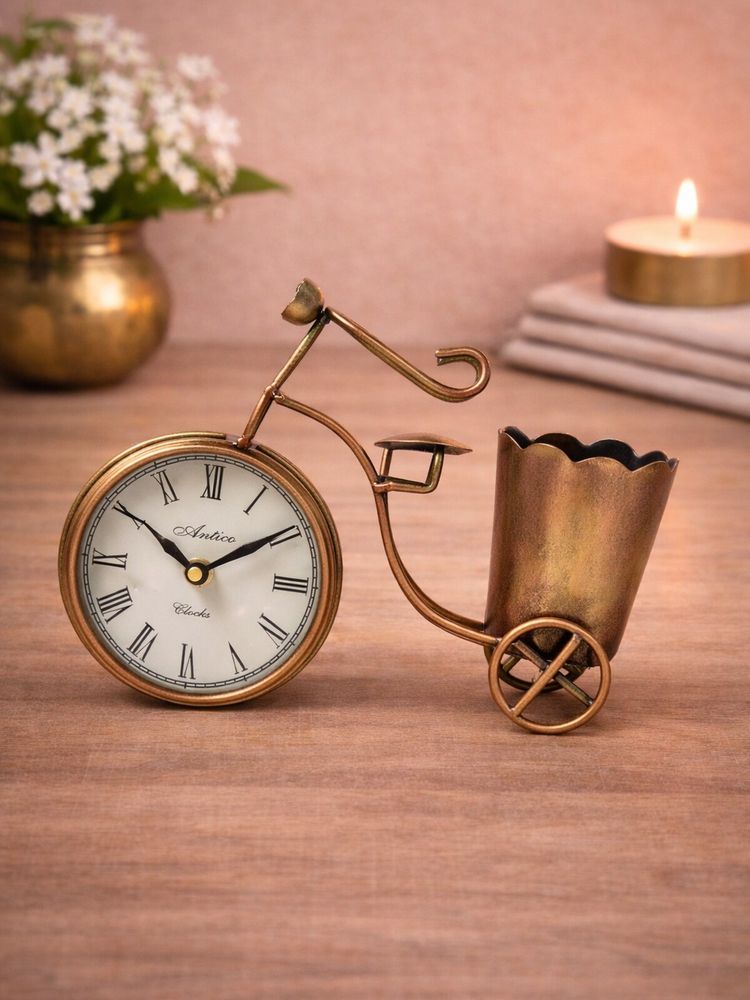 Golden Peacock Handcrafted Vintage Metal Bicycle Tabletop Decor Clock-picture-47
