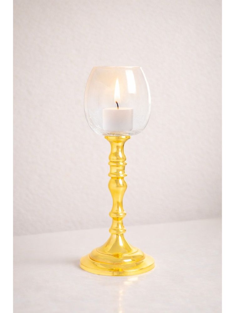 Golden Peacock Transparent Glass Candle Holder with Gold-Toned Stand-image-12