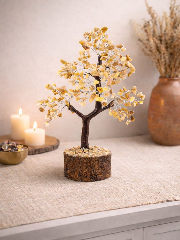 Golden Peacock Handcrafted Yellow Stone Gem Tree Decor Showpiece-picture-20