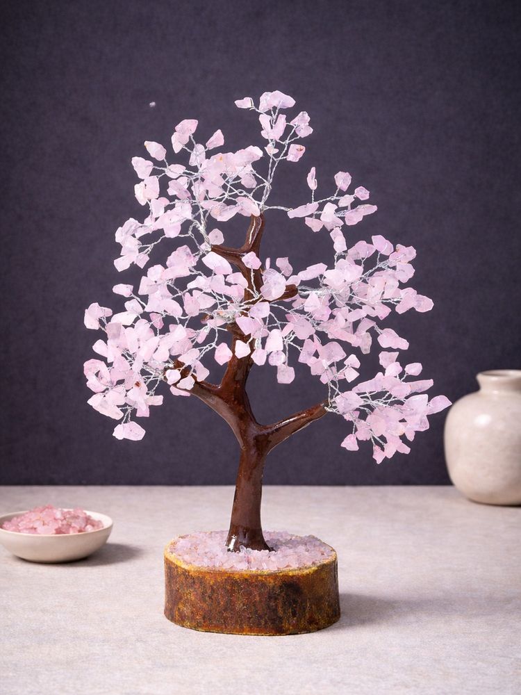 Golden Peacock Handcrafted Pink Crystal Stone Tree Decor Showpiece-picture-11