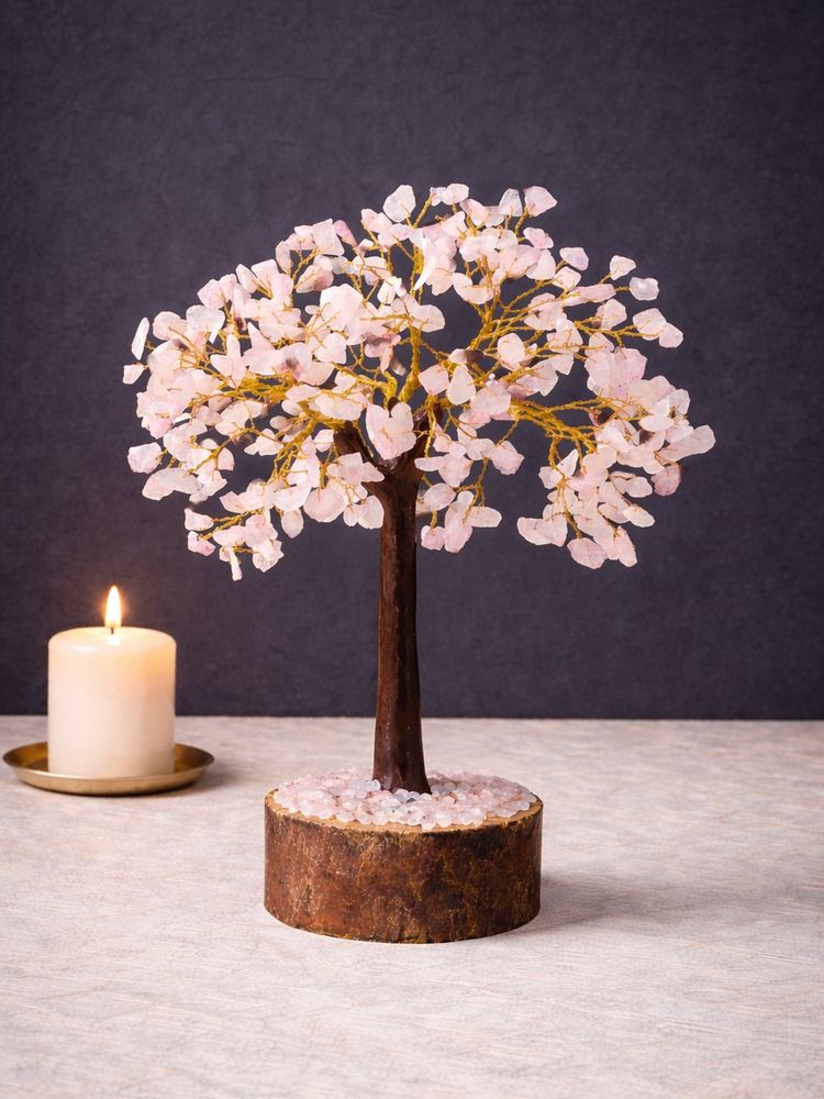 Golden Peacock Handcrafted Pink & Brown Agate Stone Tree Decor Showpiece-picture-24