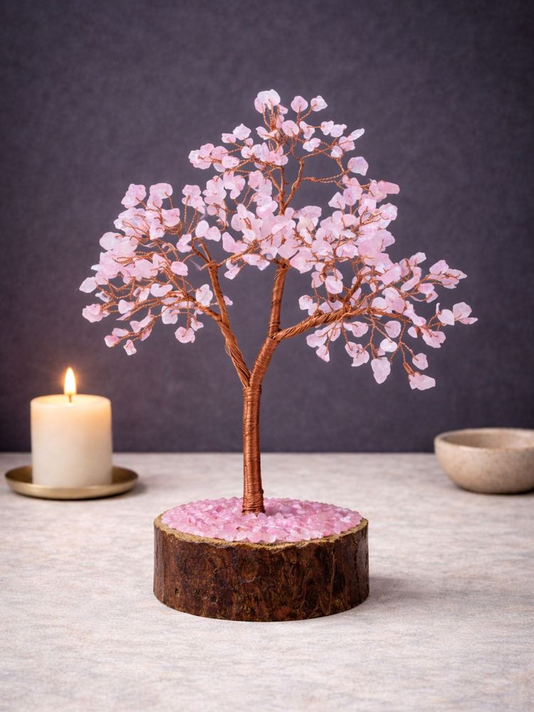 Golden Peacock Handcrafted Pink & Copper-Toned Agate Stone Wish Tree Decor Showpiece-picture-25