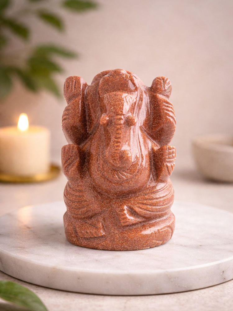 Golden Peacock Goldstone Lord Ganesha Idol Handcrafted Stone Figurine for Home Decor & Gifting-picture-16