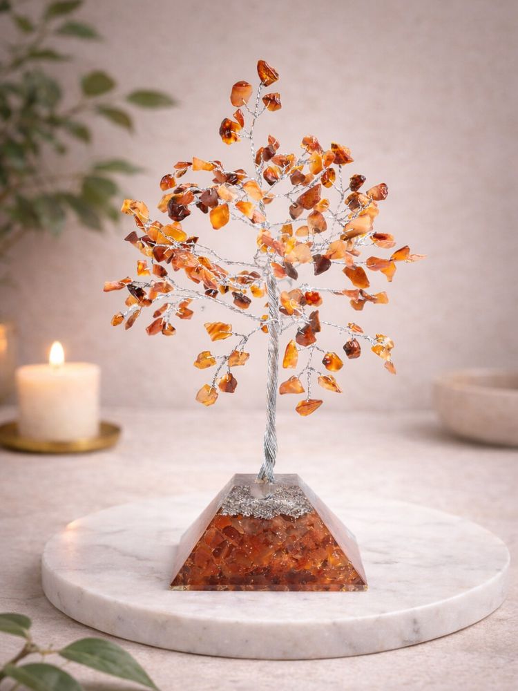 Golden Peacock Handcrafted Orange Agate Stone & Crystal Wish Tree Decor Showpiece-picture-14