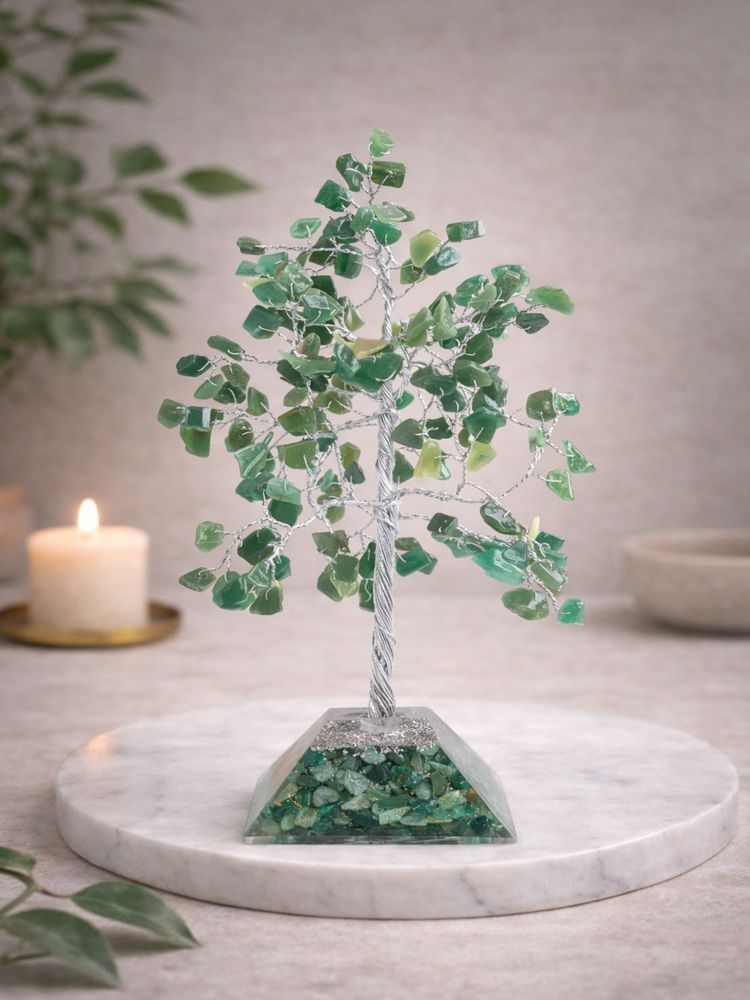 Golden Peacock Handcrafted Green Agate & Crystal Wish Tree Showpiece for Home Decor-picture-12