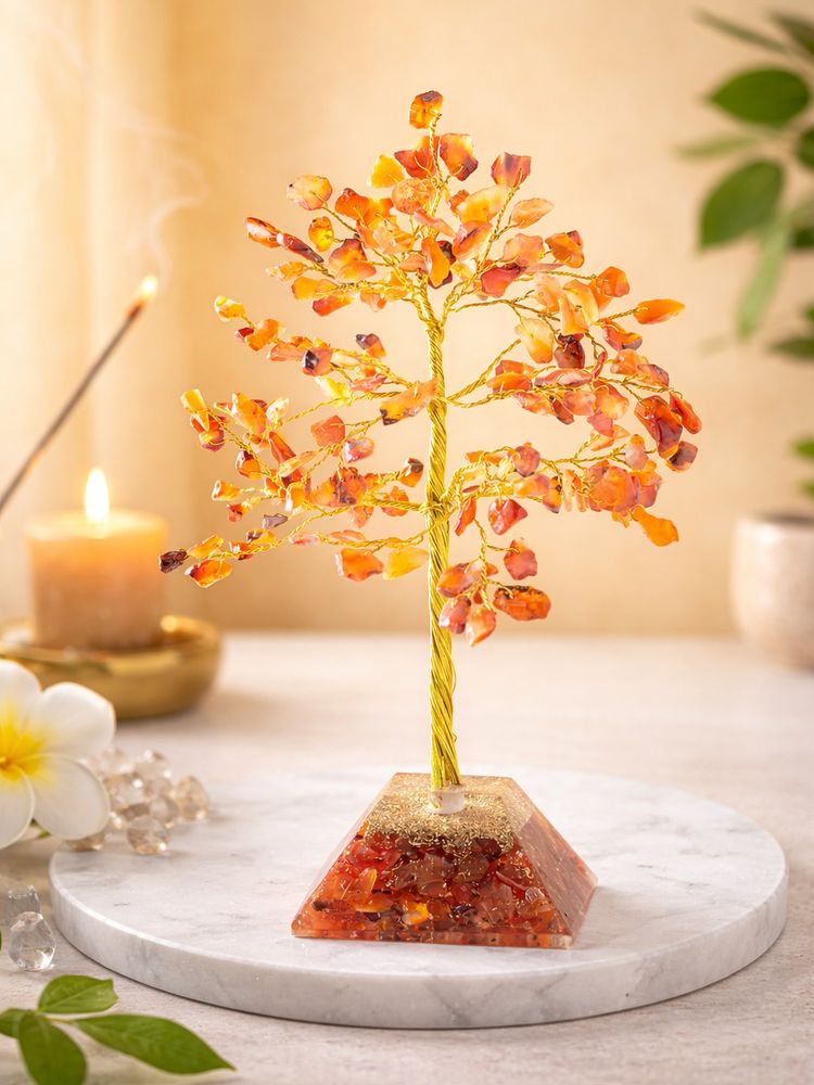 Golden Peacock Handcrafted Orange Agate Stone & Crystal Wish Tree Decor Showpiece-picture-16