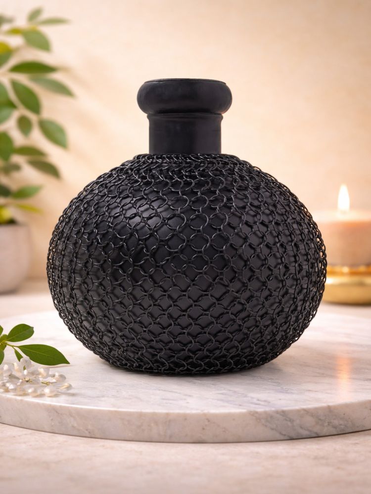 Golden Peacock Black Woven Metal Grid Decorative Sculptural Table Accent-picture-13