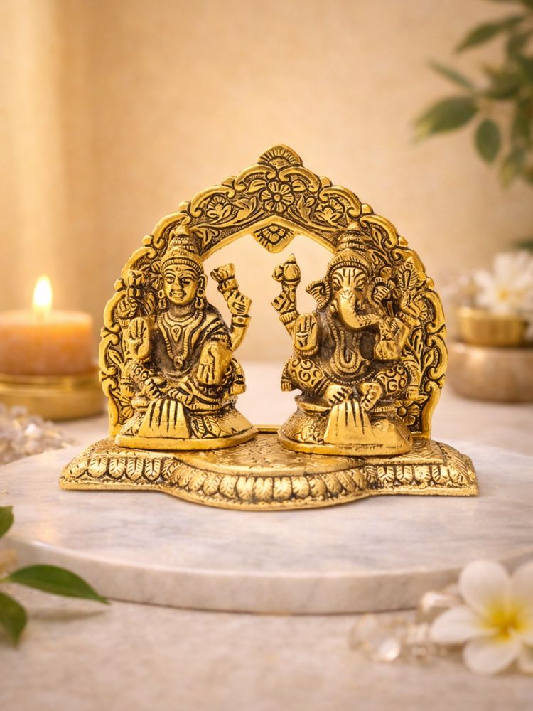 Golden Peacock Handcrafted Lord Lakshmi & Ganesha Gold-Toned Metal Idol for Home & Pooja Decor-picture-23