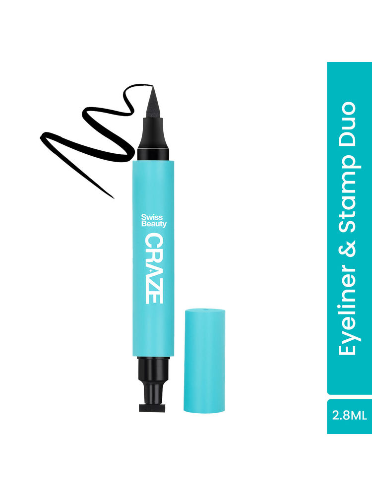 Swiss Beauty CRAZE Eyeliner and Stamp Duo Wing Eyeliner Stamp and Pen Waterproof Formula - Black
