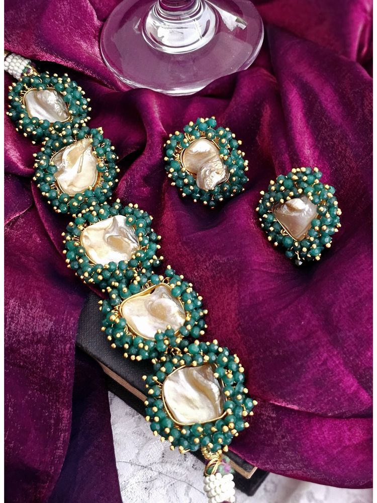 BINNI Green Verdant Pearl Harmony Necklace Set-image-3