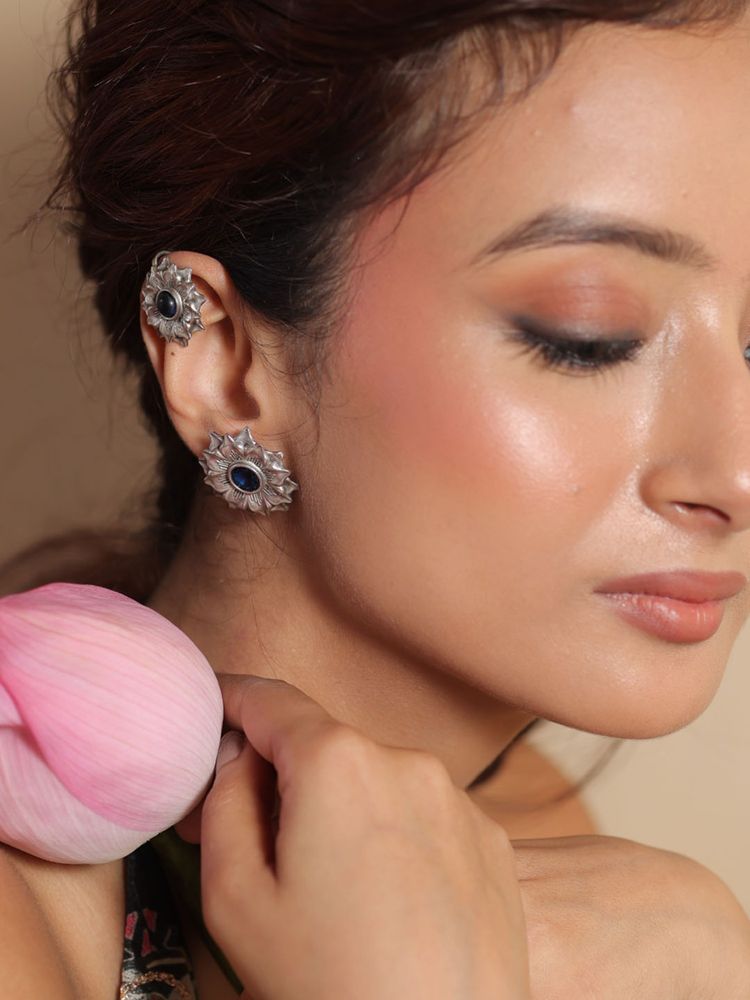 BINNI Black Midnight Silver Stone Ear Cuffs-image-3